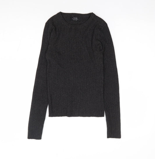 Bershka Womens Grey Round Neck Viscose Pullover Jumper Size M