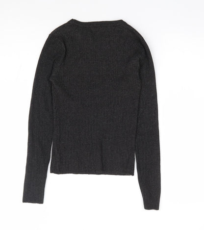 Bershka Womens Grey Round Neck Viscose Pullover Jumper Size M