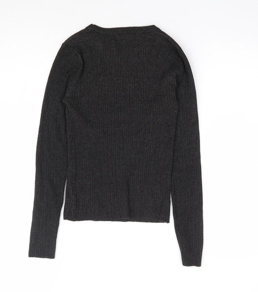 Bershka Womens Grey Round Neck Viscose Pullover Jumper Size M