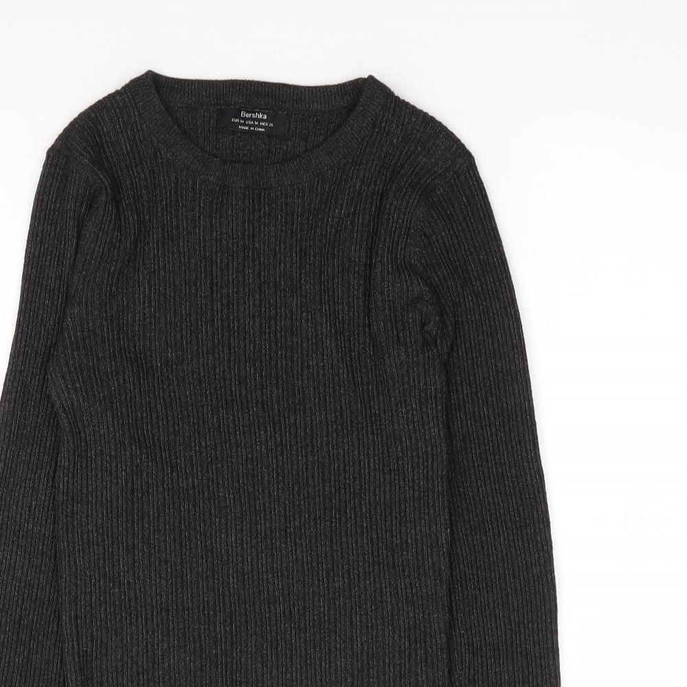 Bershka Womens Grey Round Neck Viscose Pullover Jumper Size M