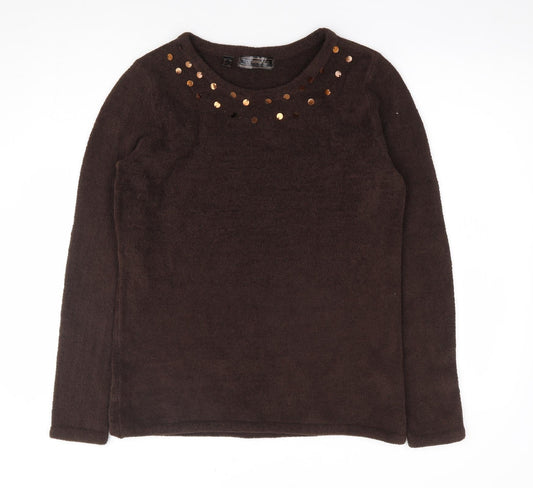 Bon Prix Collection Womens Brown Round Neck Polyester Pullover Jumper Size 14