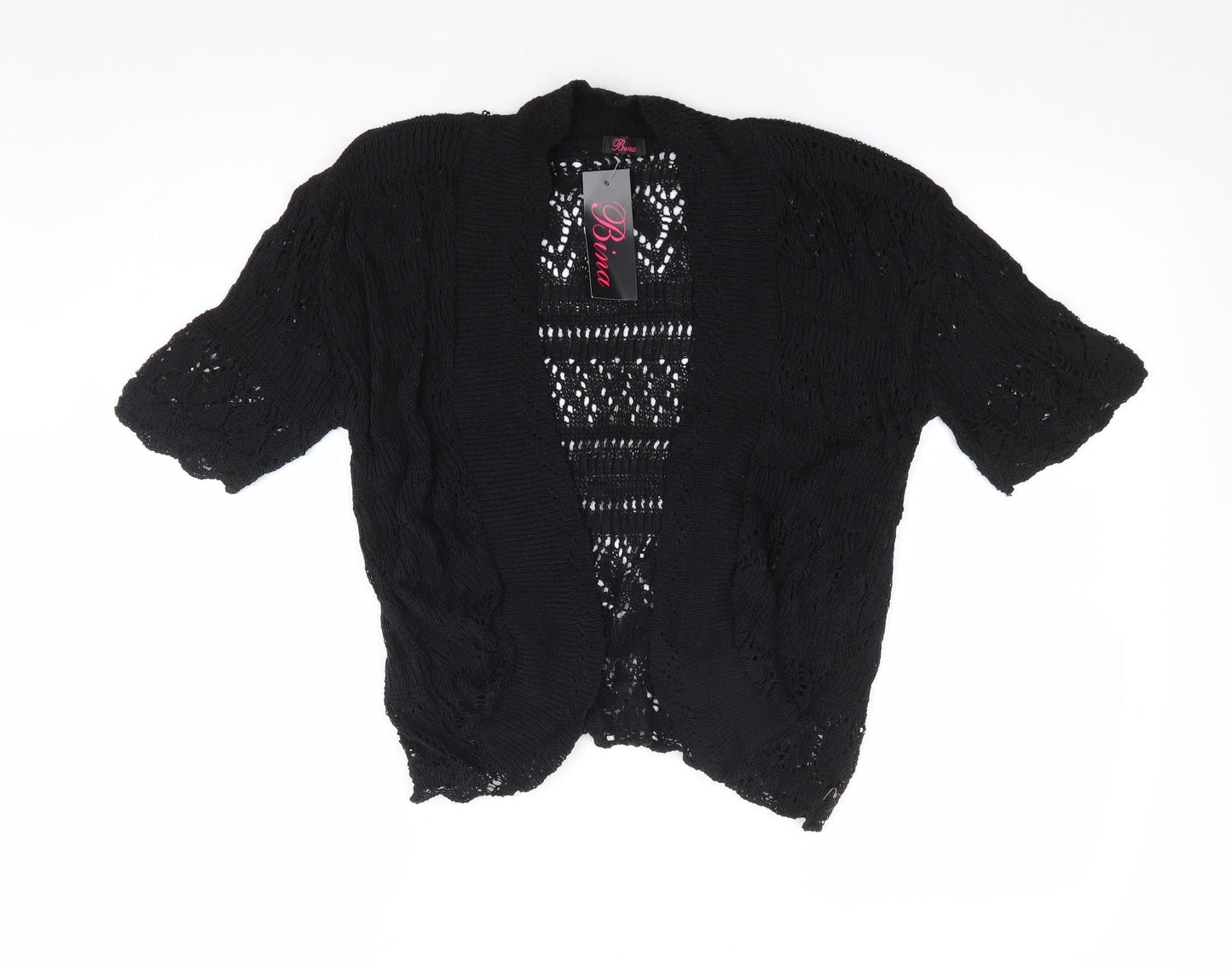 Bina Womens Black V-Neck Acrylic Shrug Jumper Size S