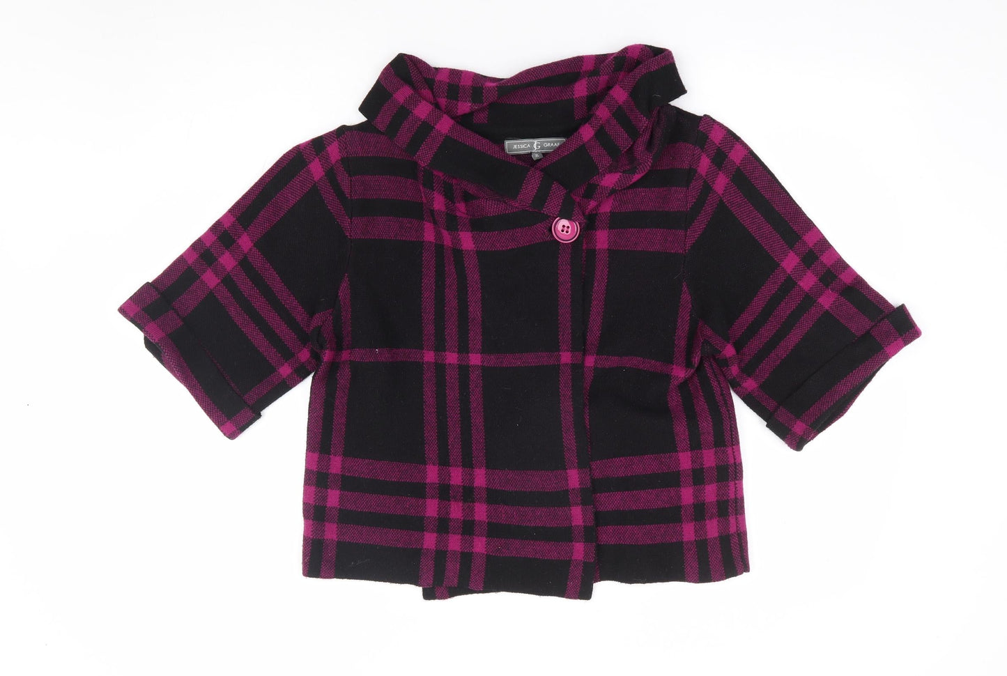 Jessica Grace Womens Pink Plaid Jacket Coatigan Size XL Button