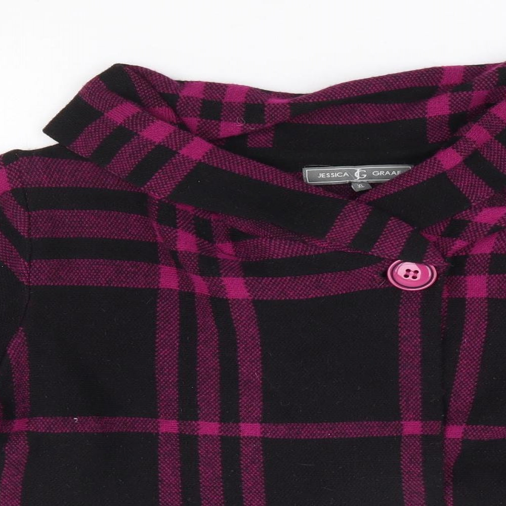 Jessica Grace Womens Pink Plaid Jacket Coatigan Size XL Button