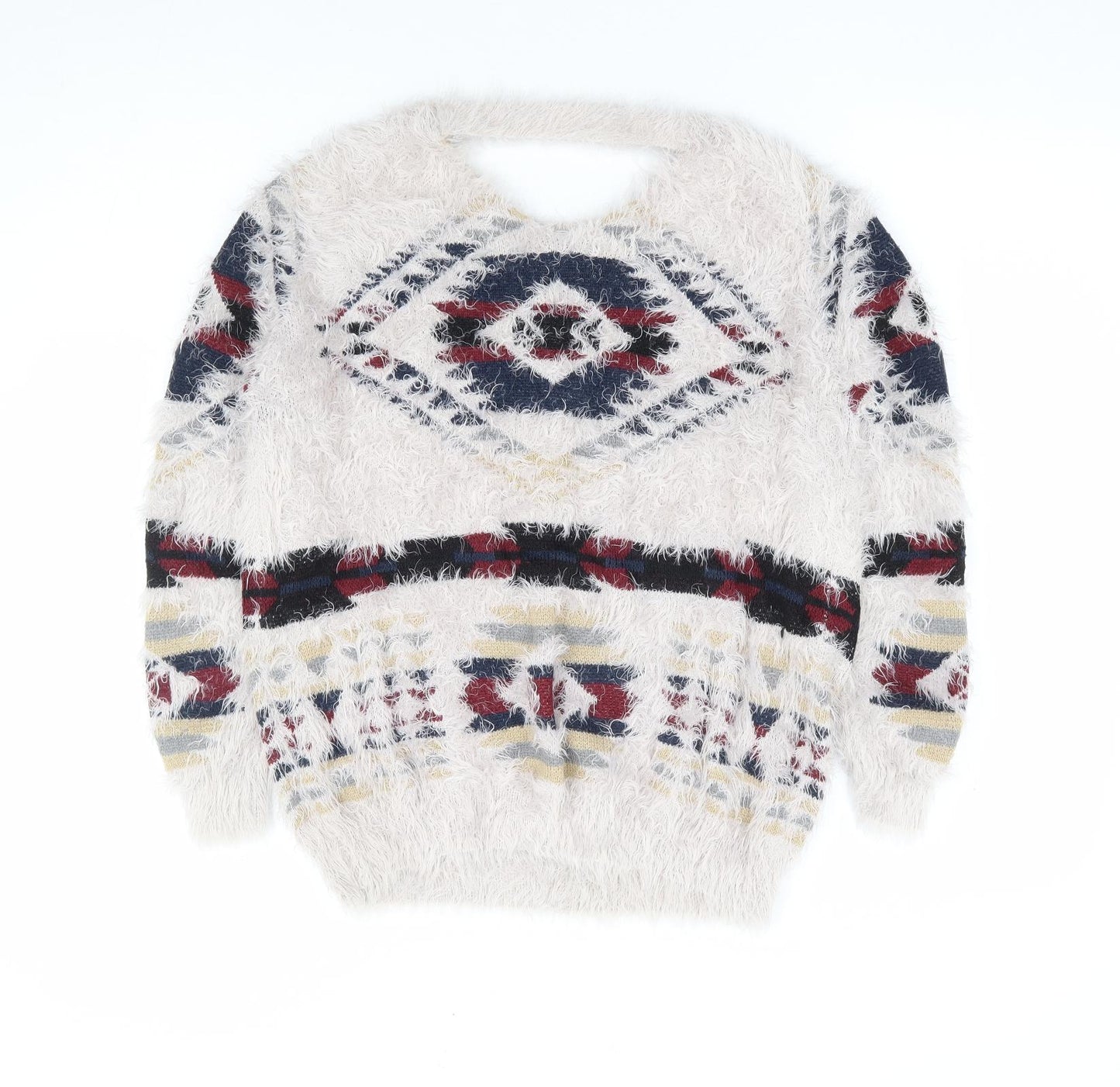 Golden Live Womens Multicoloured Round Neck Geometric Acrylic Pullover Jumper Size S - Fluffy