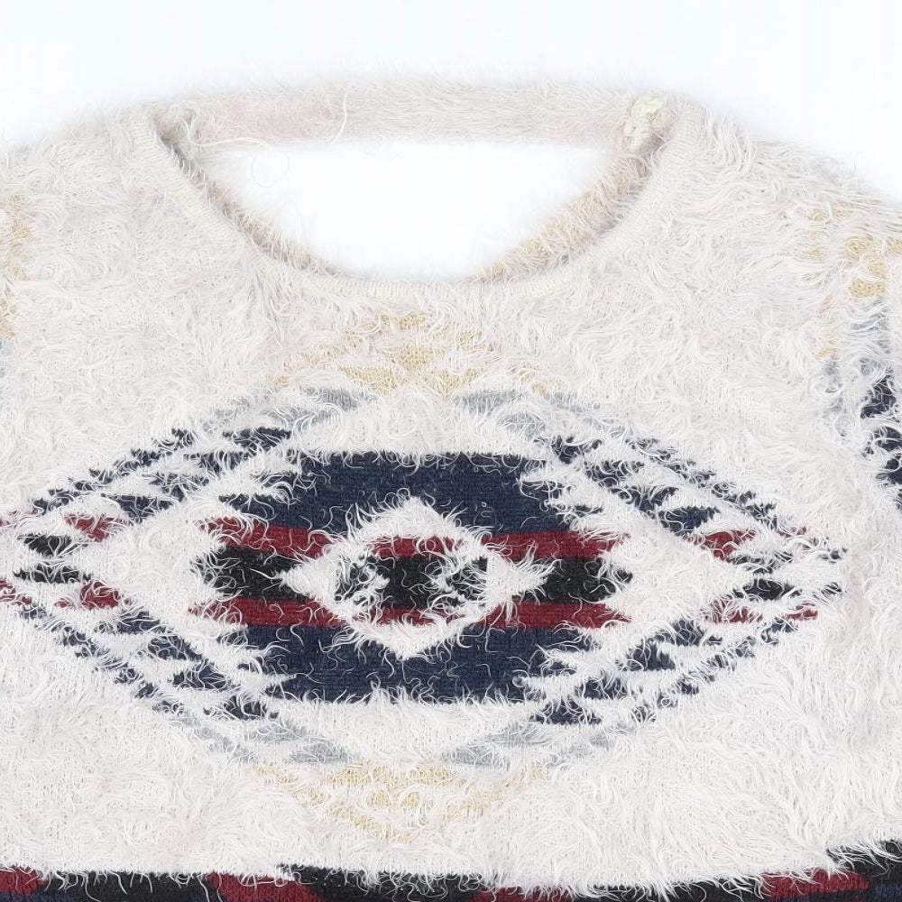 Golden Live Womens Multicoloured Round Neck Geometric Acrylic Pullover Jumper Size S - Fluffy