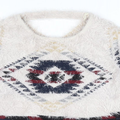 Golden Live Womens Multicoloured Round Neck Geometric Acrylic Pullover Jumper Size S - Fluffy