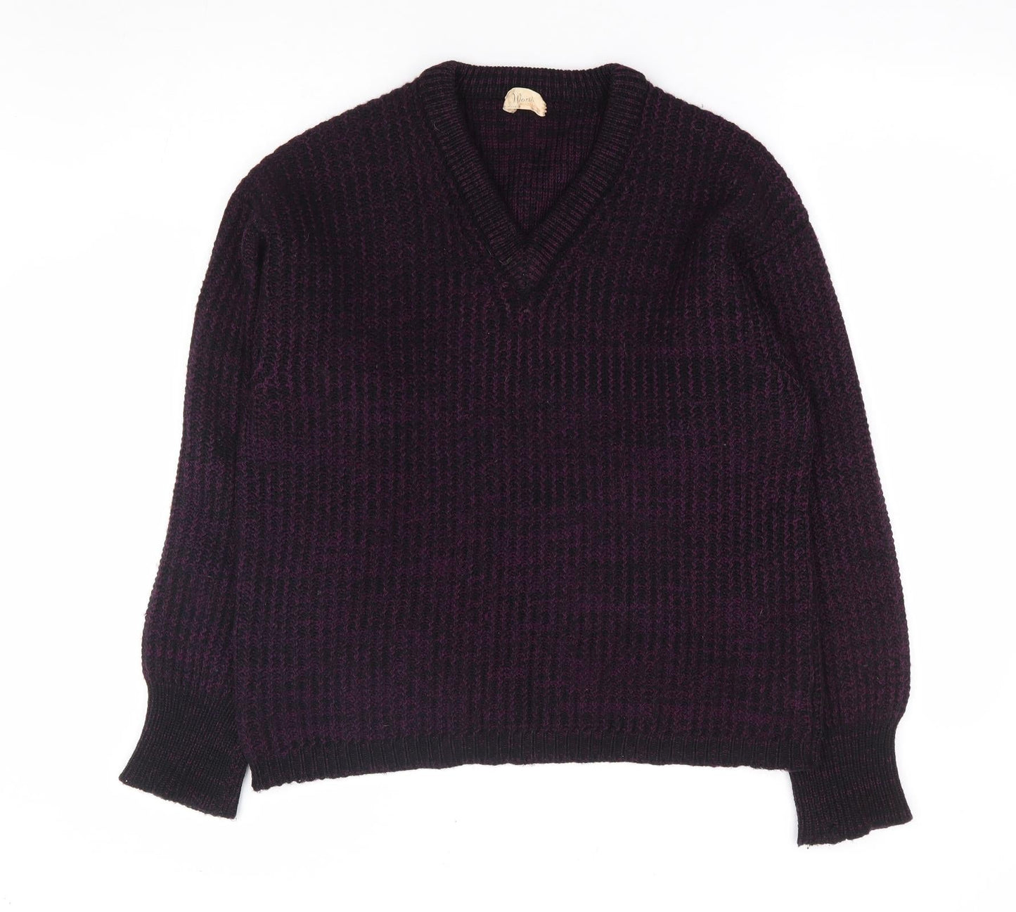 Worth Handframed Knitwear Mens Purple V-Neck Acrylic Pullover Jumper Size L