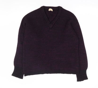 Worth Handframed Knitwear Mens Purple V-Neck Acrylic Pullover Jumper Size L