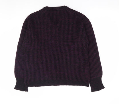 Worth Handframed Knitwear Mens Purple V-Neck Acrylic Pullover Jumper Size L