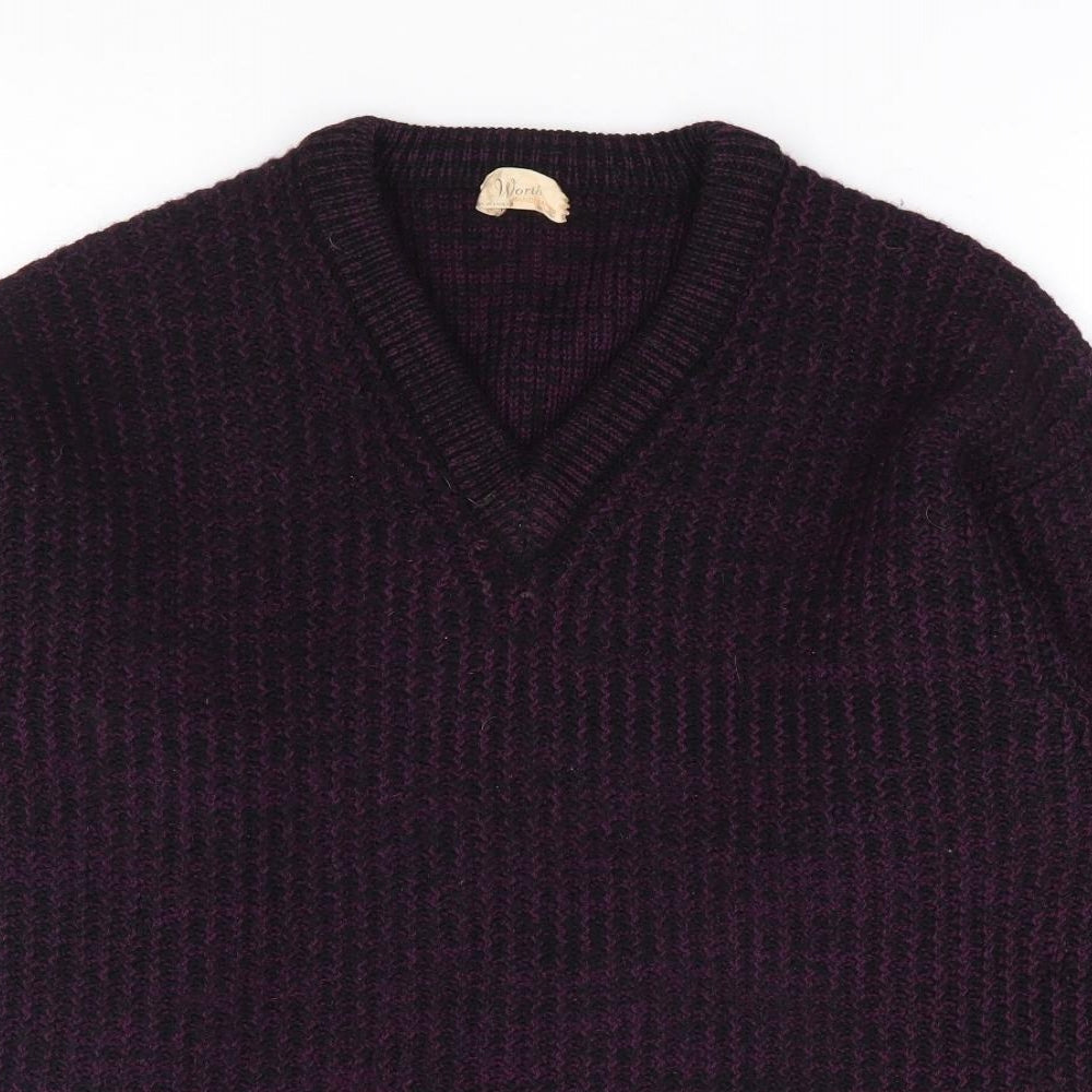 Worth Handframed Knitwear Mens Purple V-Neck Acrylic Pullover Jumper Size L