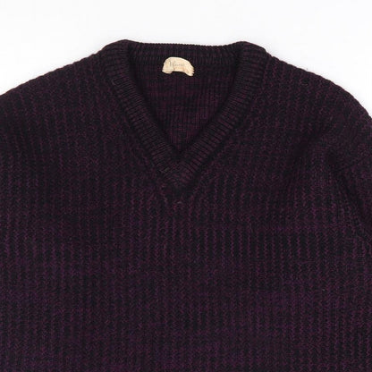 Worth Handframed Knitwear Mens Purple V-Neck Acrylic Pullover Jumper Size L