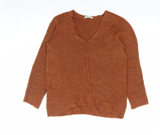 TU Womens Brown V-Neck Acrylic Pullover Jumper Size 8