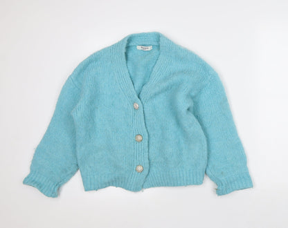 By Clara Womens Blue V-Neck Polyamide Cardigan Jumper Size S
