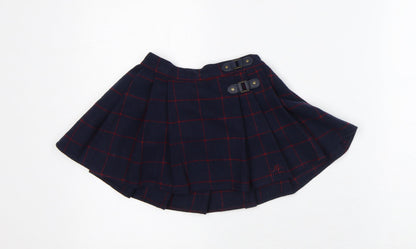 Preworn Girls Blue Check Polyester Pleated Skirt Size 18-24 Months