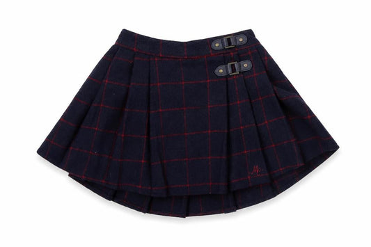 Preworn Girls Blue Check Polyester Pleated Skirt Size 18-24 Months