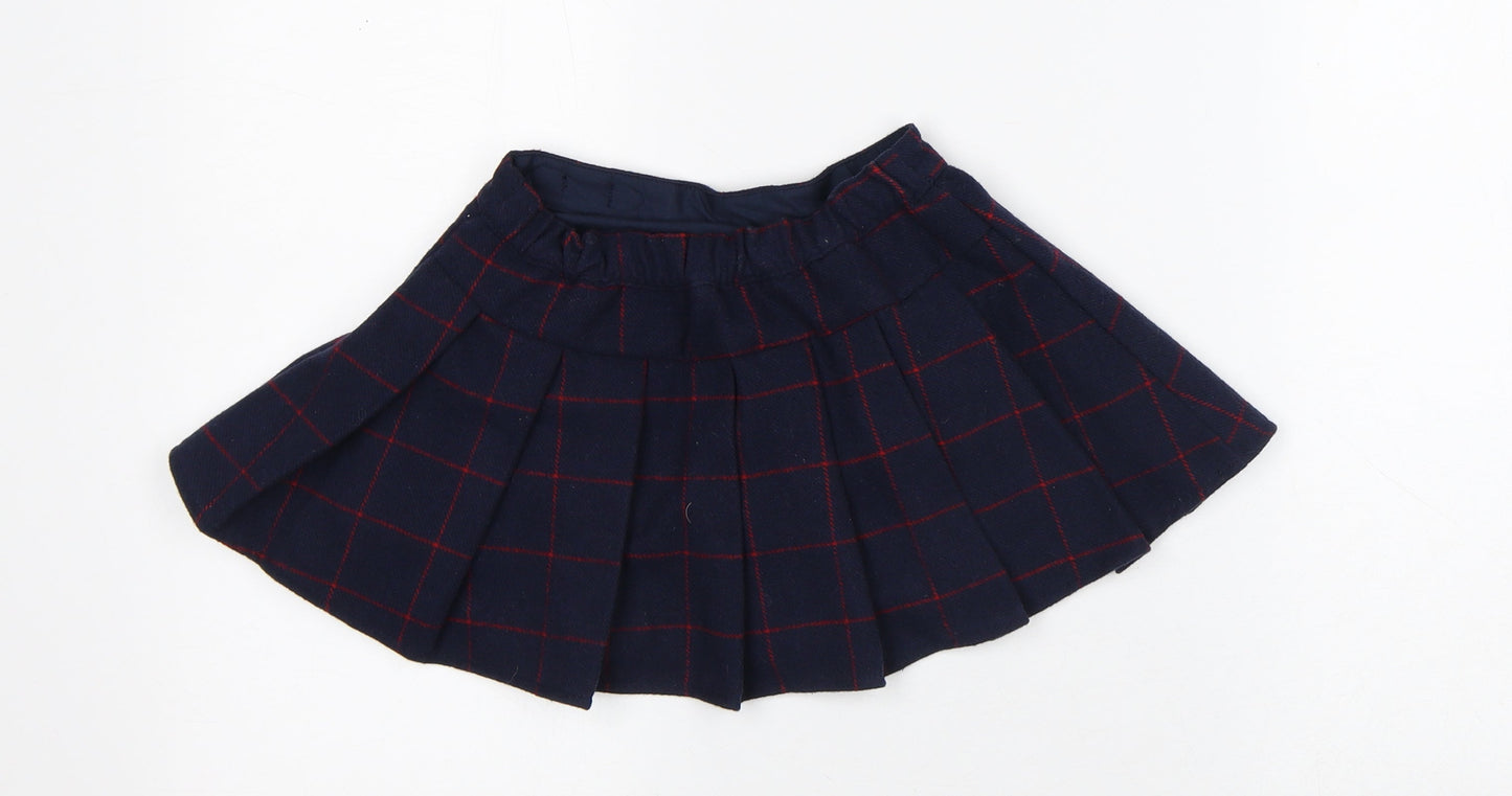 Preworn Girls Blue Check Polyester Pleated Skirt Size 18-24 Months