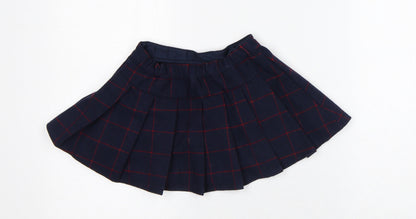 Preworn Girls Blue Check Polyester Pleated Skirt Size 18-24 Months