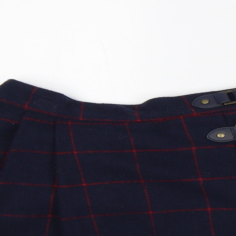 Preworn Girls Blue Check Polyester Pleated Skirt Size 18-24 Months