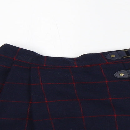 Preworn Girls Blue Check Polyester Pleated Skirt Size 18-24 Months