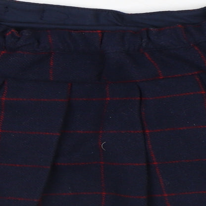 Preworn Girls Blue Check Polyester Pleated Skirt Size 18-24 Months