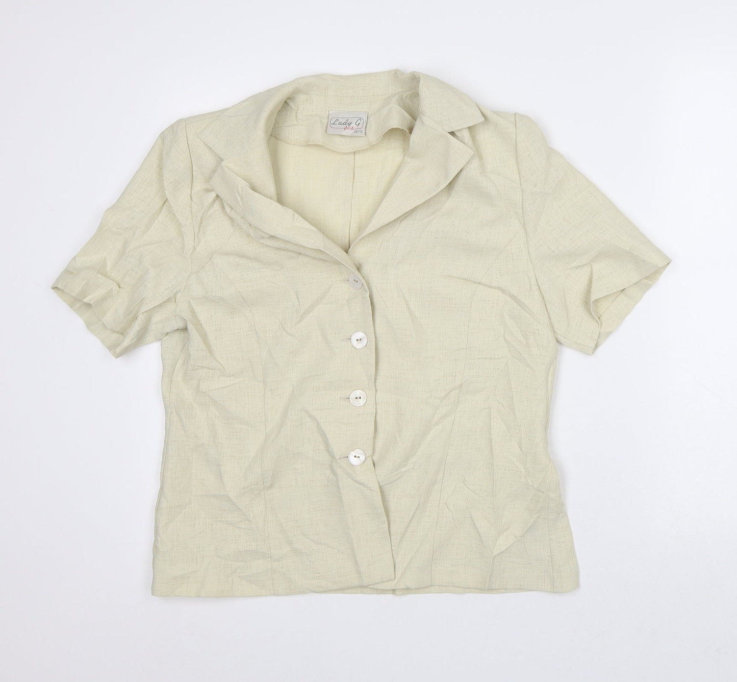 Godshe Womens Beige Geometric Jacket Blazer Size 12 - Short Sleeve