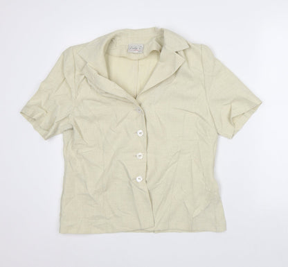 Godshe Womens Beige Geometric Jacket Blazer Size 12 - Short Sleeve