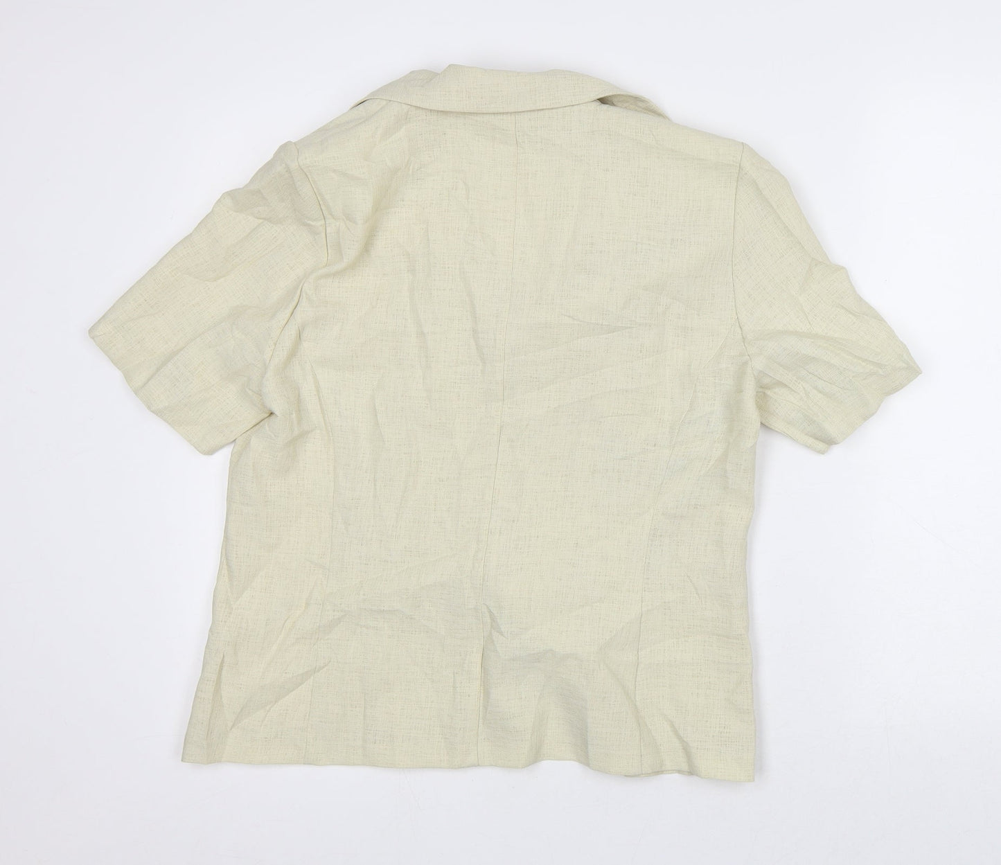 Godshe Womens Beige Geometric Jacket Blazer Size 12 - Short Sleeve