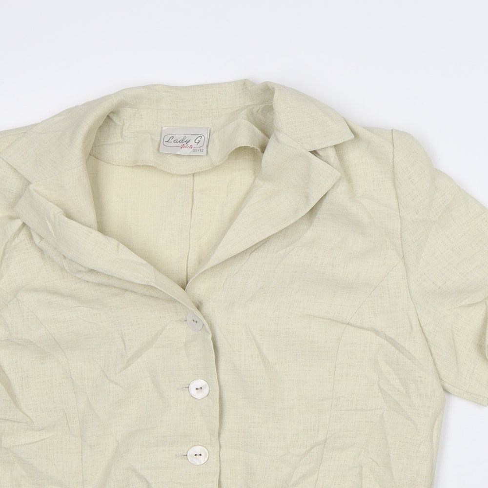 Godshe Womens Beige Geometric Jacket Blazer Size 12 - Short Sleeve