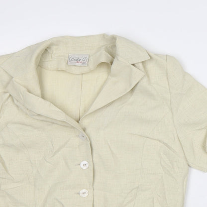 Godshe Womens Beige Geometric Jacket Blazer Size 12 - Short Sleeve