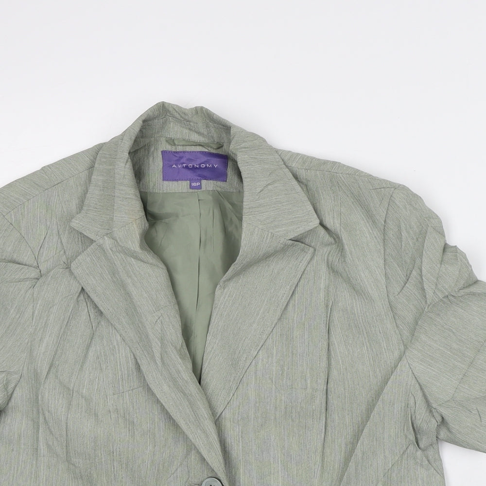 Autonomy Womens Green Geometric Jacket Blazer Size 16 - Short Sleeves
