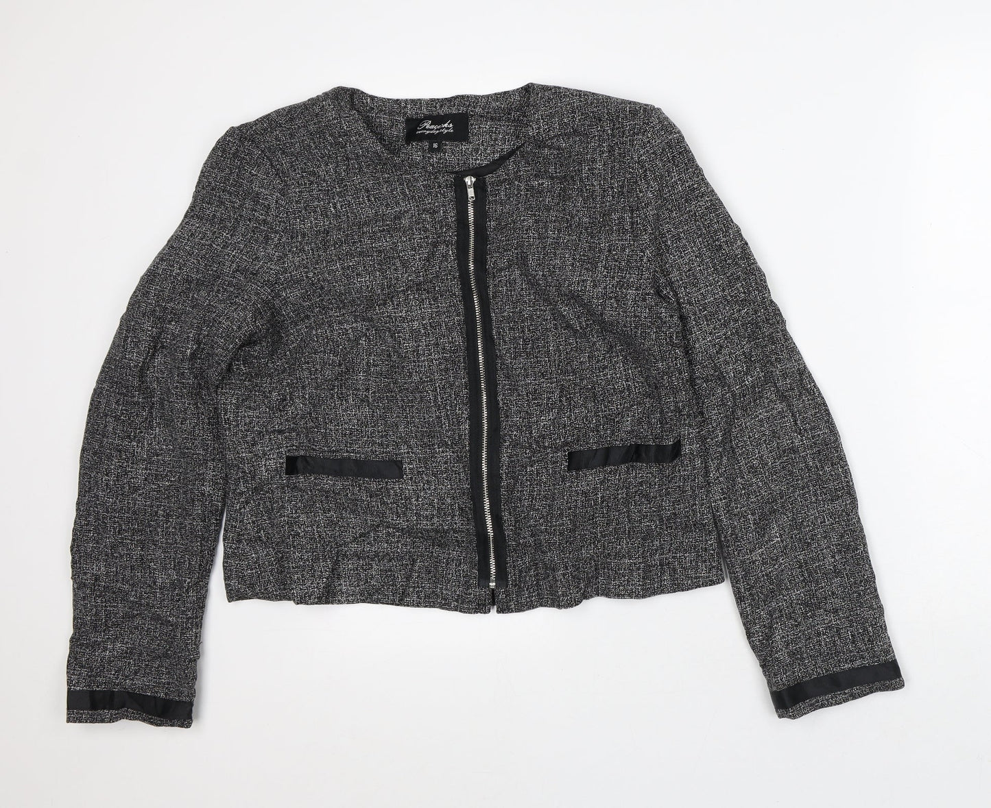 Peacocks Womens Grey Geometric Jacket Size 16 Zip