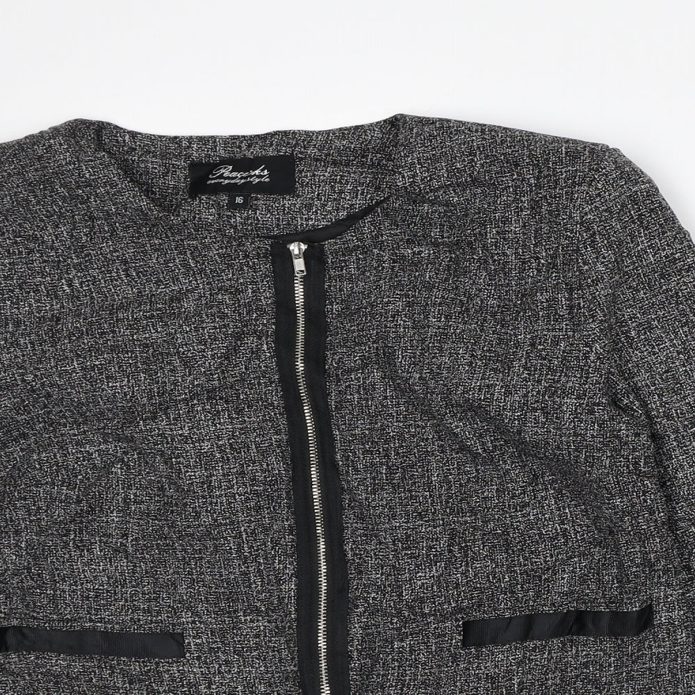 Peacocks Womens Grey Geometric Jacket Size 16 Zip