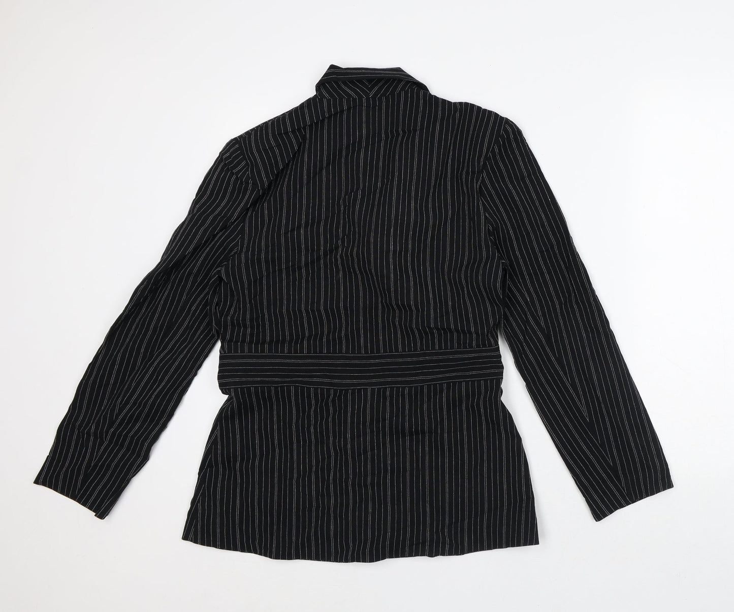 Independent Womens Black Striped Polyester Jacket Dress Size 12 Collared