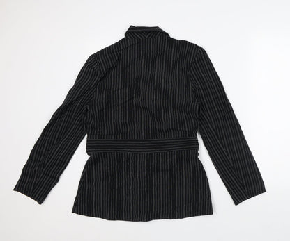 Independent Womens Black Striped Polyester Jacket Dress Size 12 Collared