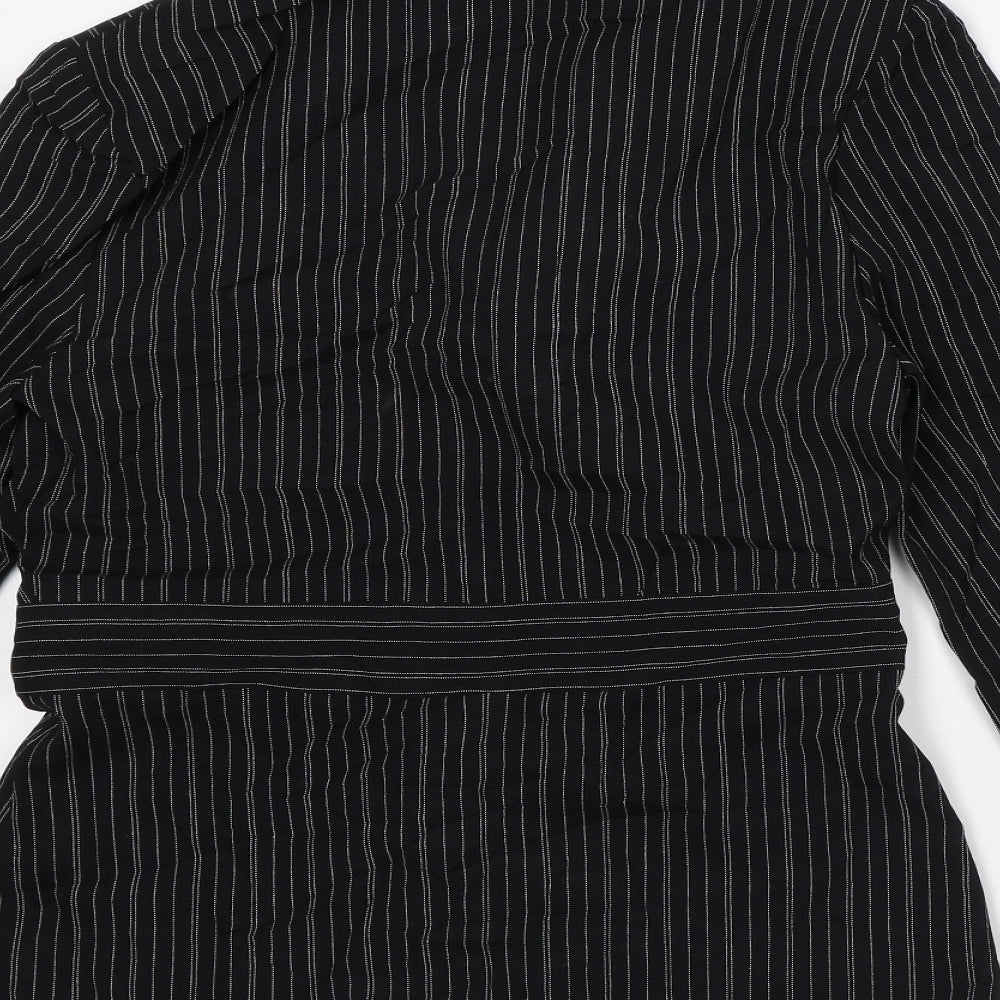 Independent Womens Black Striped Polyester Jacket Dress Size 12 Collared