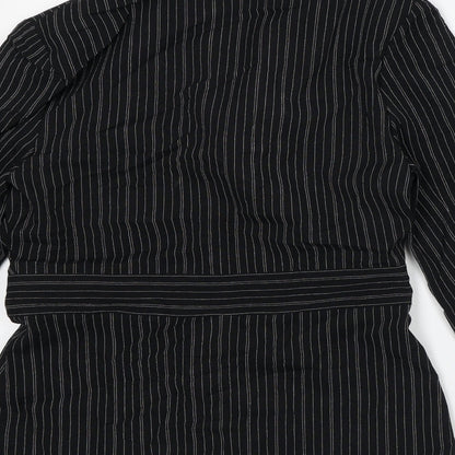 Independent Womens Black Striped Polyester Jacket Dress Size 12 Collared