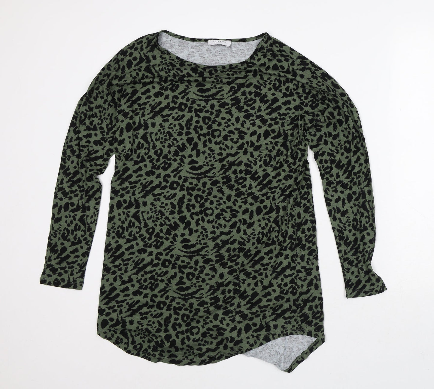 Papaya Womens Green Animal Print Viscose T-Shirt Dress Size S Round Neck