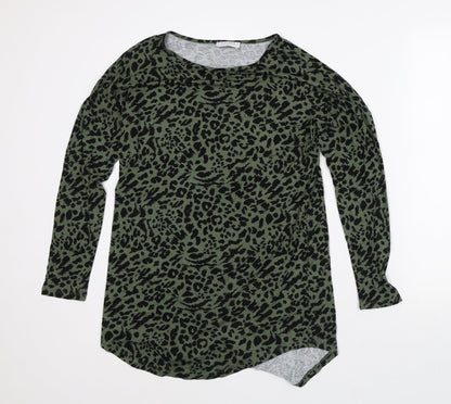 Papaya Womens Green Animal Print Viscose T-Shirt Dress Size S Round Neck