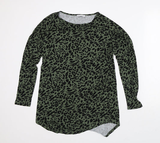 Papaya Womens Green Animal Print Viscose T-Shirt Dress Size S Round Neck