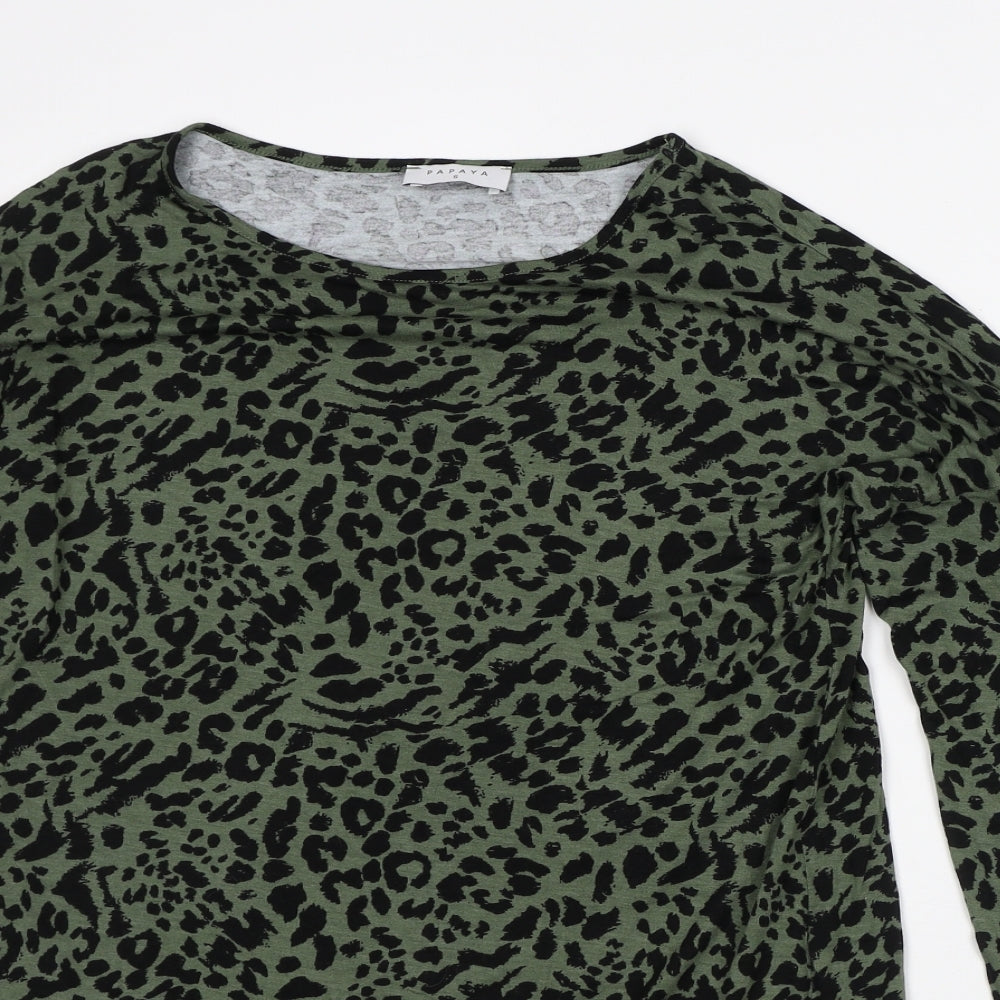 Papaya Womens Green Animal Print Viscose T-Shirt Dress Size S Round Neck