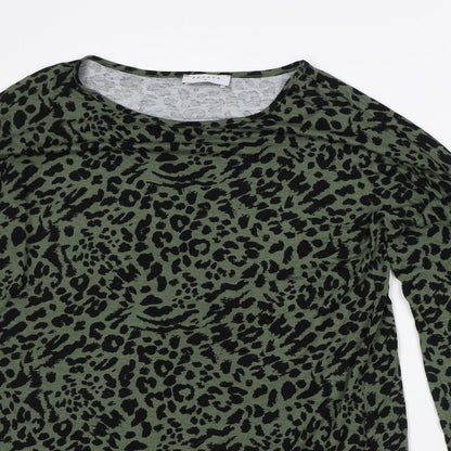 Papaya Womens Green Animal Print Viscose T-Shirt Dress Size S Round Neck
