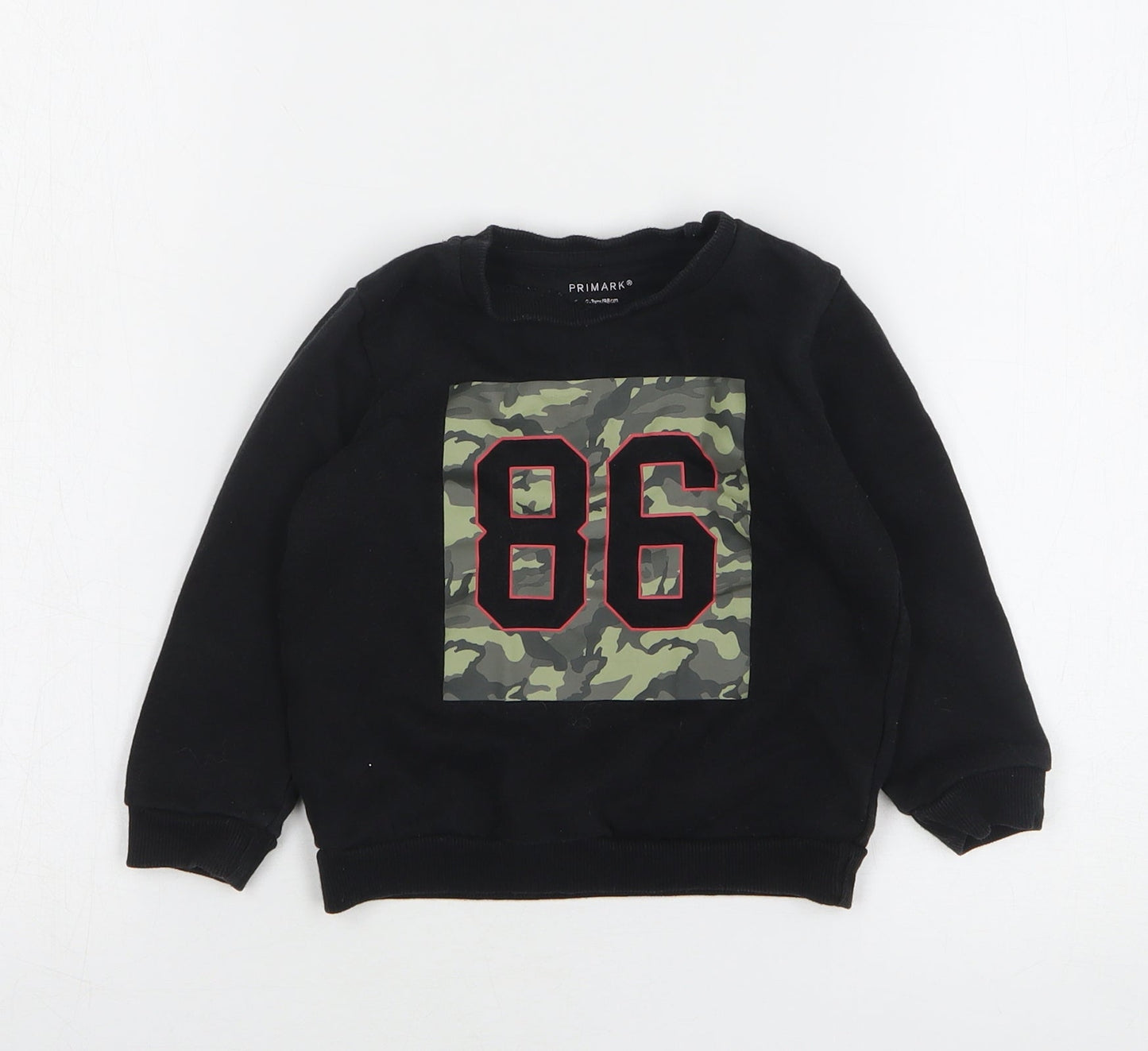Primark Boys Black Camouflage Cotton Pullover Sweatshirt Size 2-3 Years