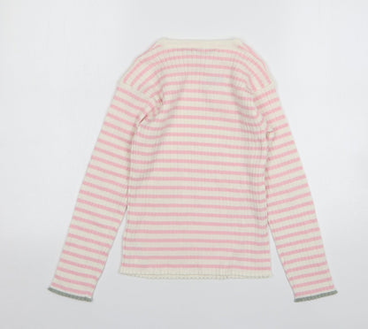 Primark Girls Pink Round Neck Striped Polyester Pullover Jumper Size 10-11 Years
