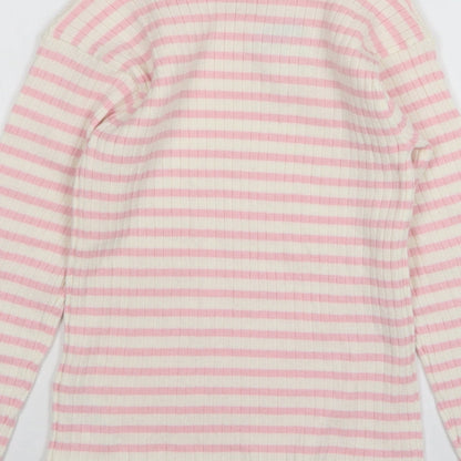 Primark Girls Pink Round Neck Striped Polyester Pullover Jumper Size 10-11 Years