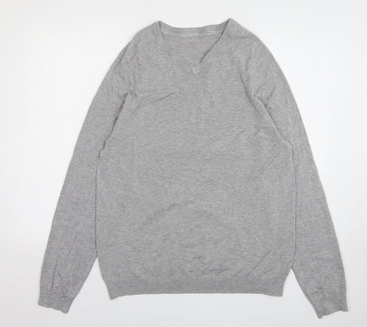 Very Mens Grey V-Neck Viscose Pullover Jumper Size L