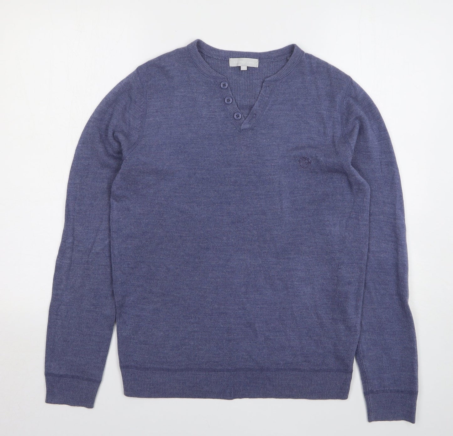 Red Herring Mens Blue V-Neck Acrylic Pullover Jumper Size S