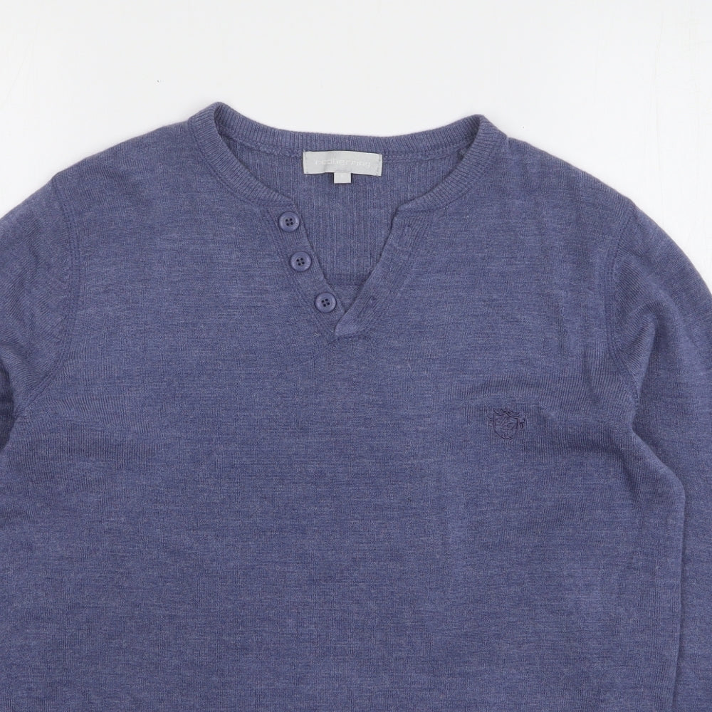 Red Herring Mens Blue V-Neck Acrylic Pullover Jumper Size S