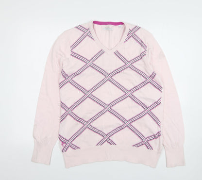 Ashworth Womens Pink V-Neck Argyle/Diamond Cotton Pullover Jumper Size L