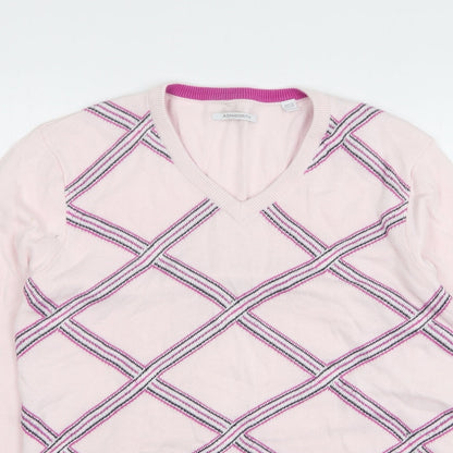 Ashworth Womens Pink V-Neck Argyle/Diamond Cotton Pullover Jumper Size L